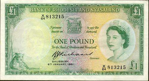 Bank of Rhodesia & Nyasaland One Pound Prefix X/64 813215 ef condition