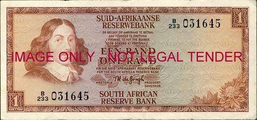 TW de Jongh Second Issue One Rand Prefix B233 vf condition