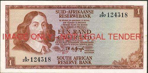 TW de Jongh First Issue One Rand Prefix A297 vf condition