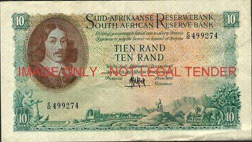 MH de Kock Fourth Issue Ten Rand Prefix C12 499274 vf condition (very scarce)
