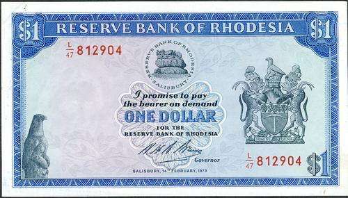 Reserve Bank of Rhodesia One Dollar Prefix L/47 dated 14th February 1973  ef  condition