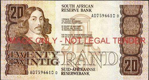 CL Stals First Issue Twenty Rand Prefix AD 7596610 unc condition