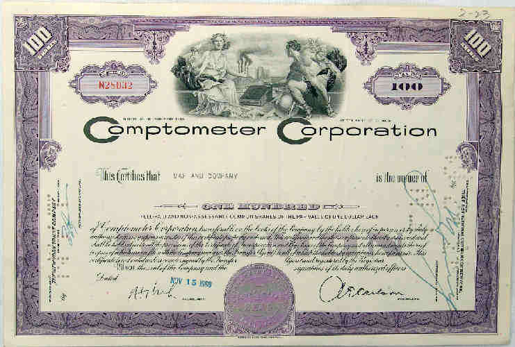 Electromechanics 1960 Comptometer Corporation ( Stock Share Bond Loan ) (1098)