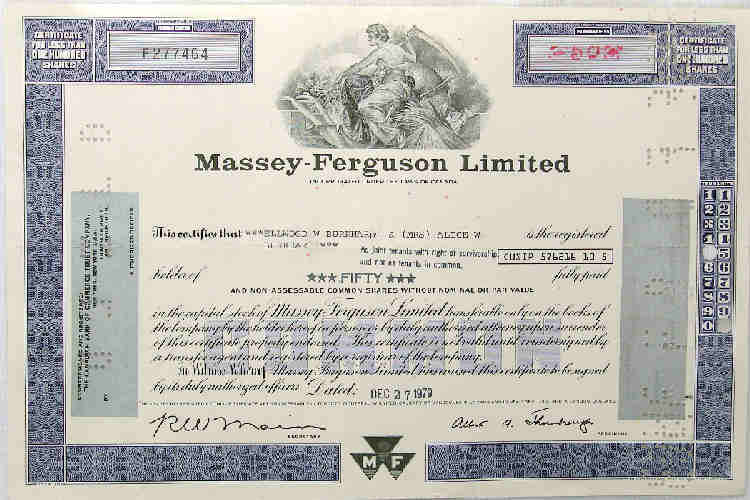 Automobiles 1979 Massey Ferguson Limited ( Stock Share Bond Loan ) (1100)