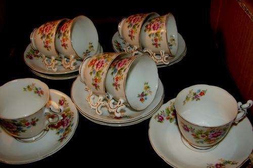 16 Piece Oriental Tea Cups and saucers-Marked SK-Height Cups 5.5cm, Dia. saucers 12cm