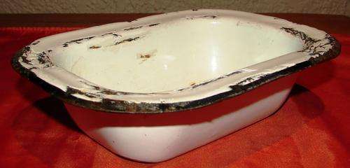 Thick heavy White Enamel Bowl with blacl border-L 19cm, W 14cm & H 5cm