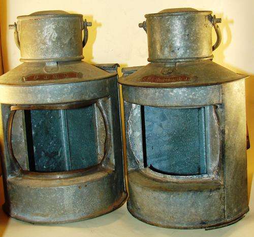 Pair of Galvinsed Port and Starbord Ship Lanterns-No Glass covers-Height 21cm