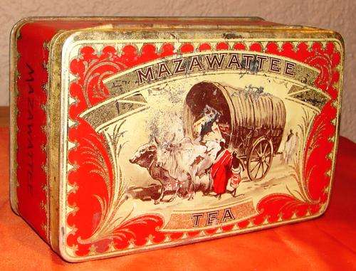 Vintage Red  Mazawattee Tin-H 12 cm, width 18 cm x 7.5 cm.
