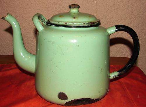 Big Vintage Green Enamel Coffee Pot-H 20cm, Bottom width 17cm