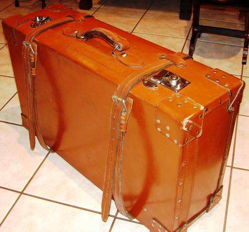 Beautiful vintage Rex Travel Goods all leather travel suitcase with ouside and inside straps