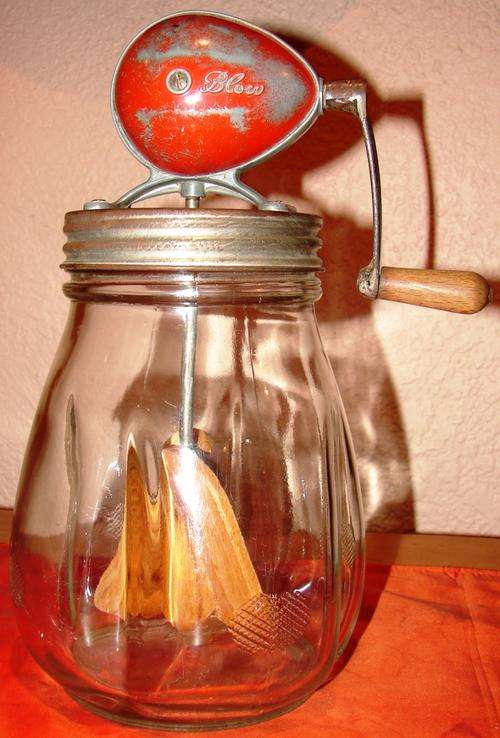 Antique Blow Inverted side glass butter churn-Complete good condition