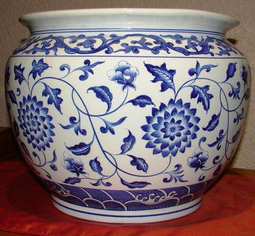 Big Beautiful Blue Oriental Planter-H 25cm,MD 32cm and TR 29cm-Good-no chips/cracks