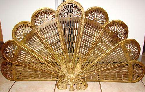Beautiful Vintage Deco style Griffin Phoenix Brass Metal Folding Expanding Fan Fire Screen