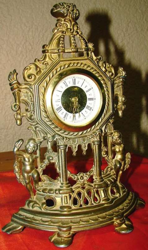 Vintage Brass like Cast Iron Art Deco Style wind-up clock-Made in Germany -Working order