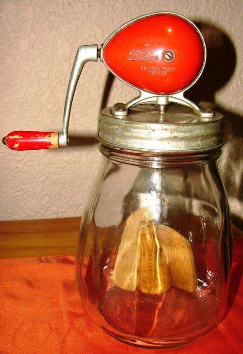 Antique Blow Britsh Butter Churn 4-Complete with original glass bottle-good condition