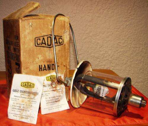 Vintage Cadac Handi Gas Lamp with original glass,enamel top,original box+ 2 original vintage mantels