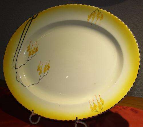 Stunning Art Deco Zenith Burleigh Ware Ivory/yellow/black pattern platter no 2 Reg no 7694495