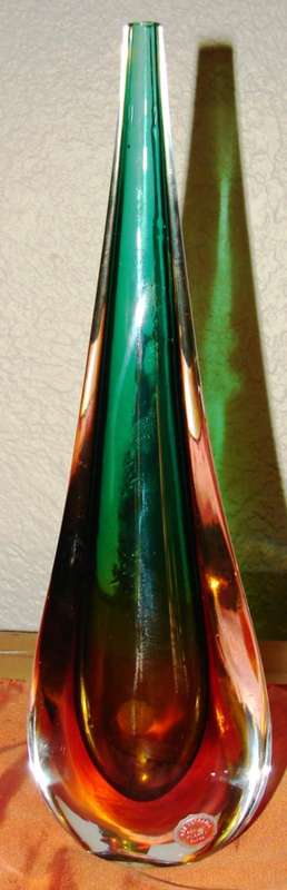 Stunning teardrop AKS Vetraria Murano vase- H 32 bottom width 10-Good/no chips/cracks