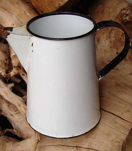 Vintage Enamel Pitcher with black trimmings-H 20cm, BW 15.5cm