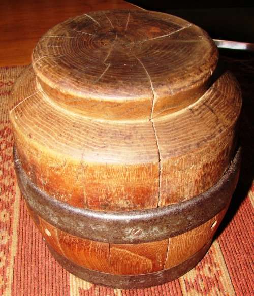 Antique Butter/cheese? wooden mould in the shape of a barrel