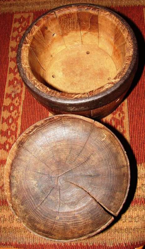 Antique Butter/cheese? wooden mould in the shape of a barrel