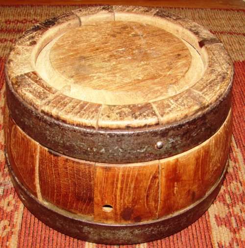 Antique Butter/cheese? wooden mould in the shape of a barrel