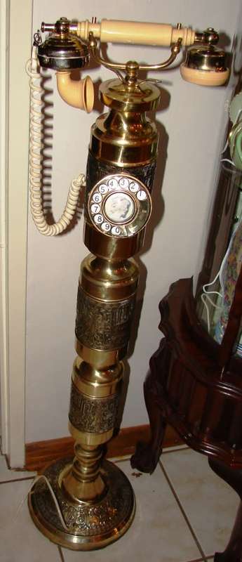 Antique  mid 30`s-40`s Tall bakelite and brass upright floor standing tower rotatory telephone