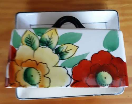 Beautiful Vintage Art Deco style flower design butter porcelian dish