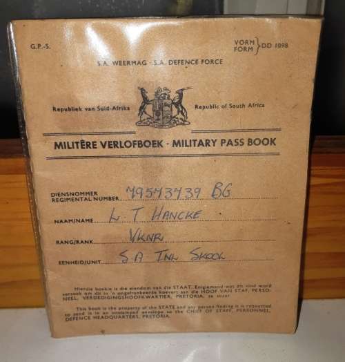 Old SADF Military Pass Book in good condition-1980`s