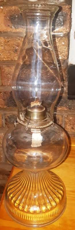 Beautiful  big antique glass " stamped Eagle " kerosene/oil lamp-Height 44 cm