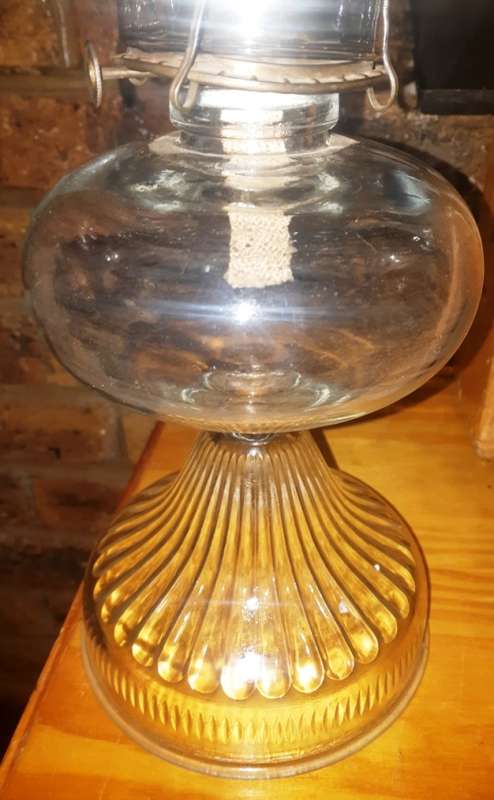 Beautiful  big antique glass " stamped Eagle " kerosene/oil lamp-Height 44 cm