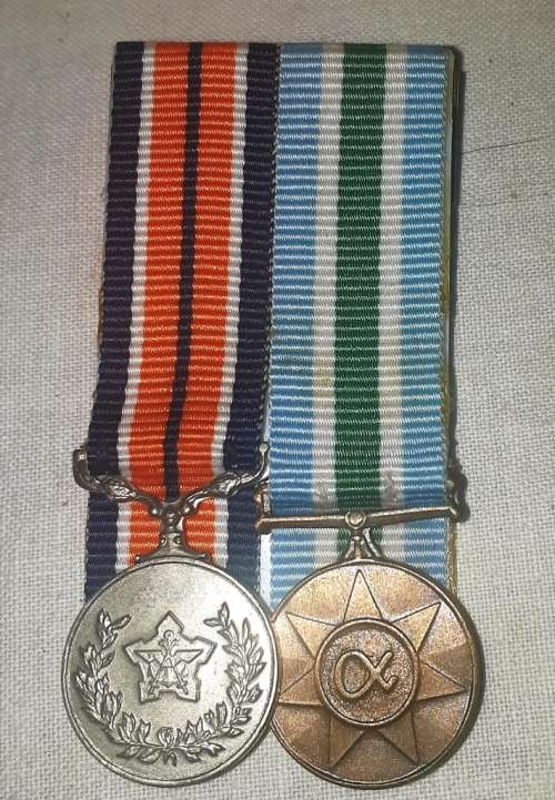 SADF Court Mounted  Bronze Unitas (1994) and Silver General Service (no date) miniature Medals