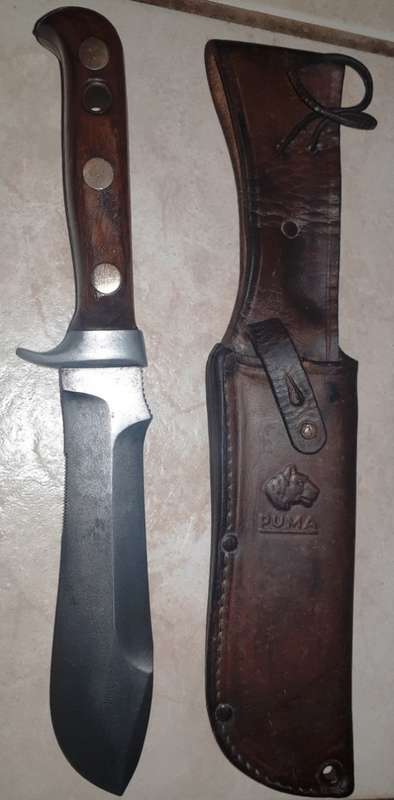 Vintage Puma White Hunter 6399 hunting knive/original leather sheath DBGM 1865840-W Germany