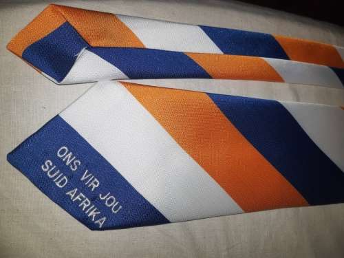 Rare "Ons vir jou Suid Afrika" tie in old flag colours - In very good condition-like new