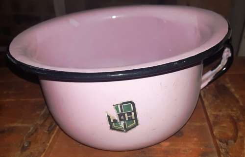 Big vintage HandH pink Enamel Spittoon-good condition-no holes TD 25 cm and H 14 cm