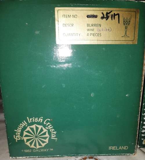 Vintage Galway Irish Crystal - Burren White wine glasses from 1980`s - 6 boxes-4 per box-buy per box