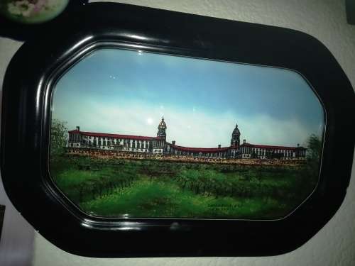 Rare vintage foil created picture of the Union Buildings Pretoria framed with bubble/round glass