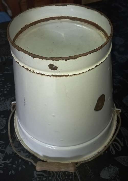 Good quality antique enamel bucket with wooden handle-H 30 cm, TW 29 cm - no holes