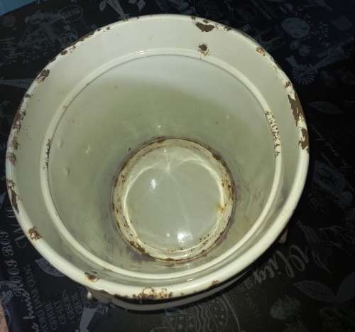 Good quality antique enamel bucket with wooden handle-H 30 cm, TW 29 cm - no holes