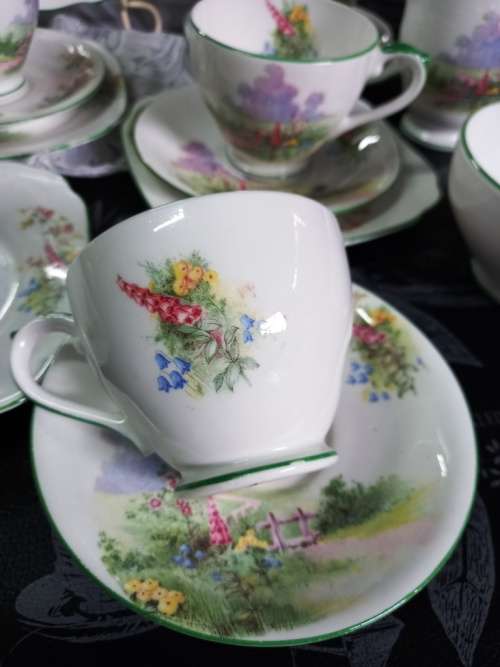 Beautiful  21 piece vintage Bell China -Made in England "Meadowside" Tea Set