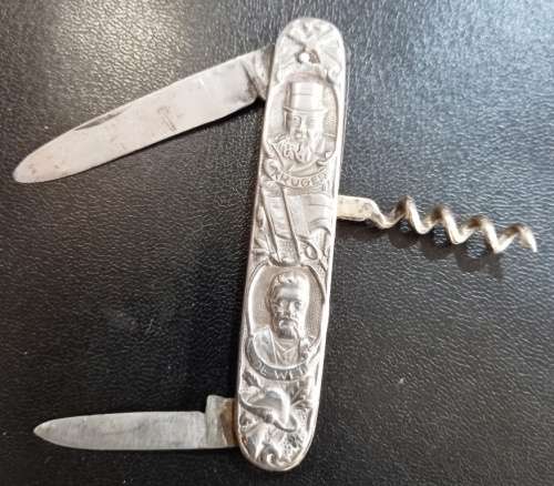 Antique Paul Kruger and Gen De Wet Oranjevrjst Boer War pocket knife- 2 blades and cock screw