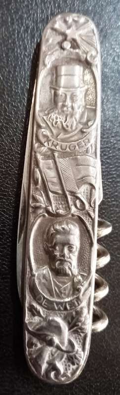Antique Paul Kruger and Gen De Wet Oranjevrjst Boer War pocket knife- 2 blades and cock screw