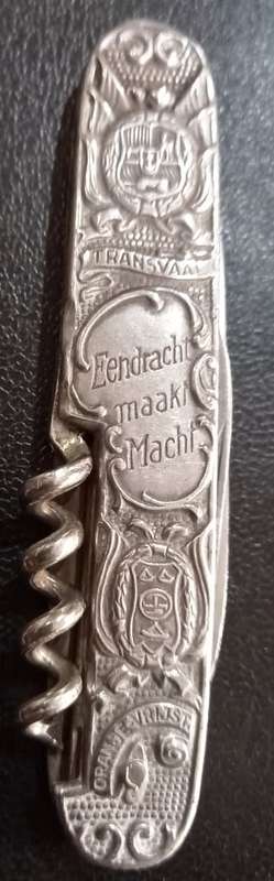 Antique Paul Kruger and Gen De Wet Oranjevrjst Boer War pocket knife- 2 blades and cock screw