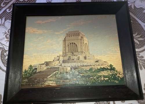 Vintage Voortrekker Monument painting oil on board with antique black wooden frame -C. Sydoya -1949