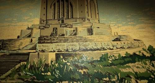 Vintage Voortrekker Monument painting oil on board with antique black wooden frame -C. Sydoya -1949