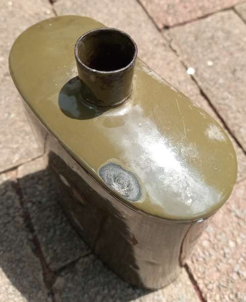 World War II Army Green Enamel water bottle-n cork stopper-good condition-no holes