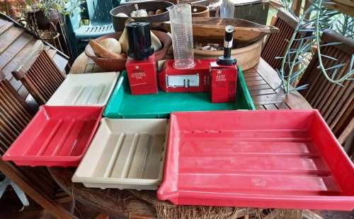 5 x Darkroom developing trays, Paterson Developing Tank,Plastic Graduate measure, Micro Focus finder