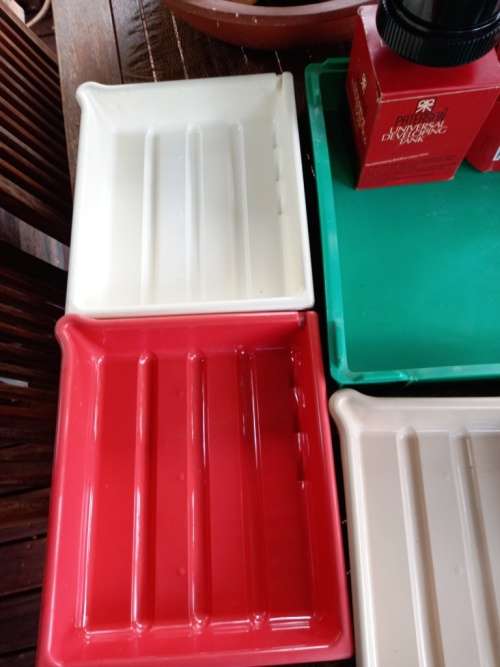 5 x Darkroom developing trays, Paterson Developing Tank,Plastic Graduate measure, Micro Focus finder