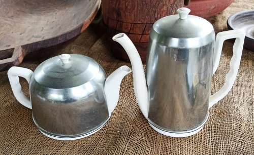 Vintage Coffee and Tea Pot `stay Hot` style with warmer inners under metal covers