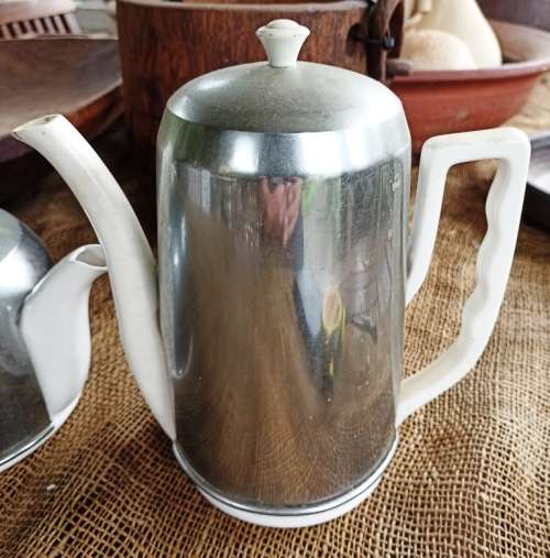 Vintage Coffee and Tea Pot `stay Hot` style with warmer inners under metal covers